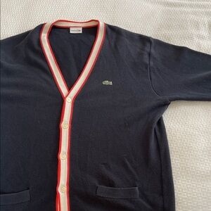 Lacoste Men's Dark Blue Cardigan with Red Trim